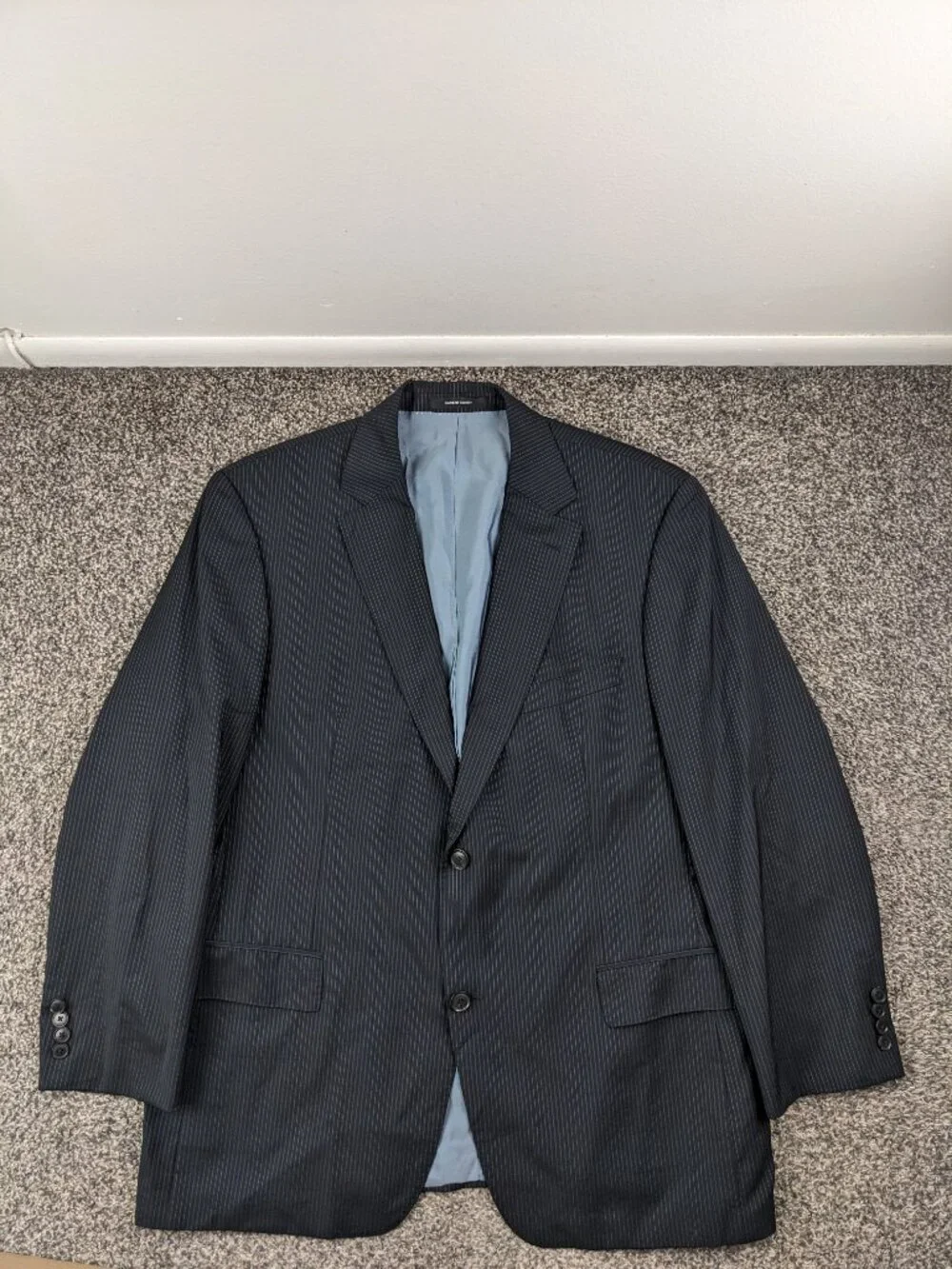 Hugo Boss 46R Wool Pinstripe 2 PC Suit Pasolini 1 Movie 1 Black Blue 40x30